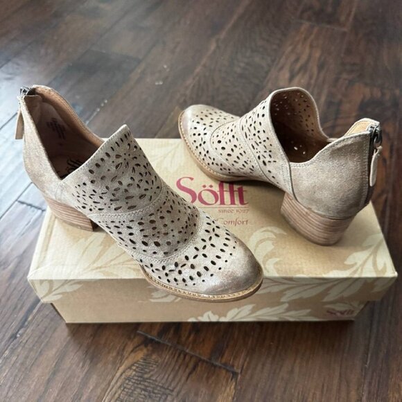 Söfft Cutout Leather Booties – Metallic Beige – Size 6.5 - Picture 1 of 5